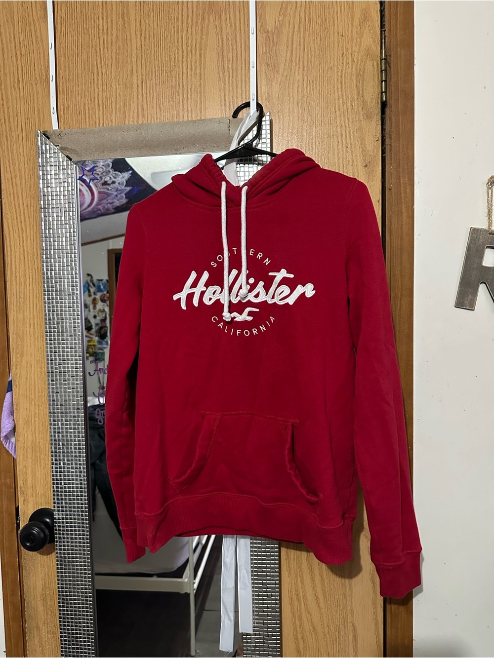 Hollister Red Hoodie with White Drawstrings